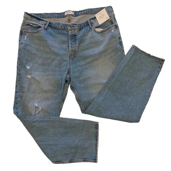 Ambercrombie & Fitch The Dad High Rise Distressed Light Wash Jeans Size 36 - Picture 2 of 12